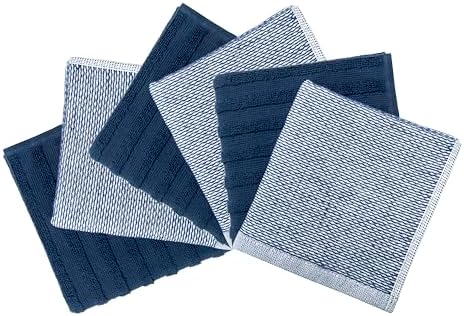Bumble Premium Dish Cloths 13"x13" (6 Pack) | 100% Natural Ring Spun Cotton | 400 GSM | Highly Absorbent & Soft |Yarn Dyed & Solid Dyed Terry Dish Cloth Set - Blue - Image 3