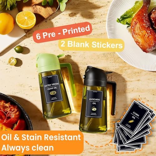 CXINYI - 16oz/470ml Olive Oil Dispenser for Kitchen with Stickers - 2 in 1 Olive Oil Sprayer for Cooking, Air Fryer, and Salad, Black (Light-Proof Kitchen Gadget) - Image 2