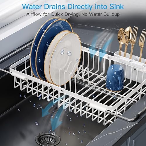 JASIWAY White Dish Drying Rack Over the Sink with Utensil Holder - Image 6