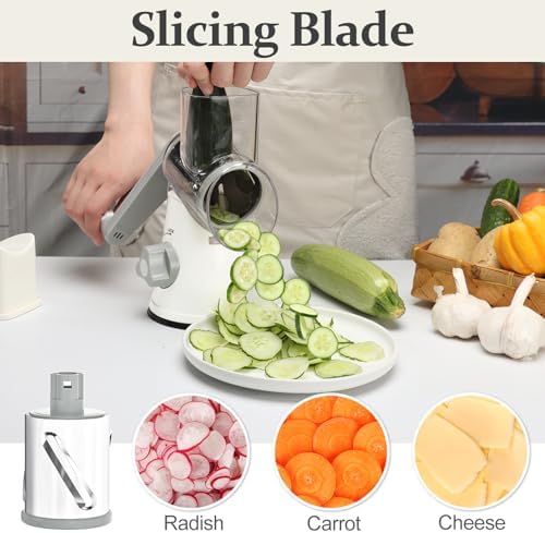 Cambom Rotary Cheese Grater Hand Crank Cheese Shredder for Fresh Cheese, Vegetable, Nuts,Non-slip Suction Base, Five Blades, White (Pack of 2) - Image 5