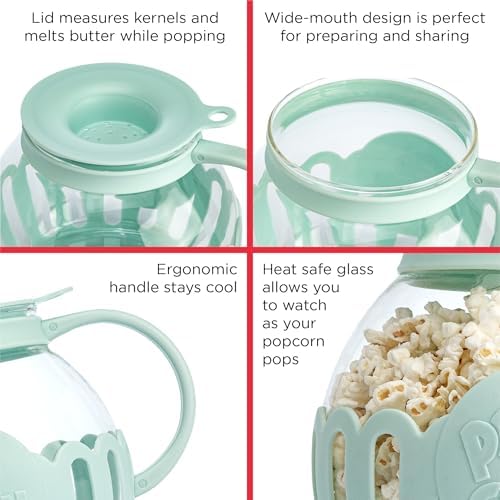 Ecolution Patented Micro-Pop Microwave Popcorn Popper with Temperature Safe Glass, 3-in-1 Lid Measures Kernels and Melts Butter, Made Without BPA, Dishwasher Safe, 3-Quart, Aqua - Image 6