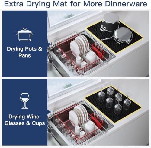 JASIWAY Red Dish Drying Rack in Sink with Mat, Cups and Utensil Holder - Image 3
