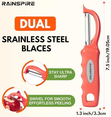 Rainspire Vegetable Peeler Potato Peelers for Kitchen, Sharp Stainless Steel Blades Veggie, Comfortable Handle Fruit Peeler, Carrot Peeler Apple Peeler Dishwasher Safe (1, Coral) - Image 2