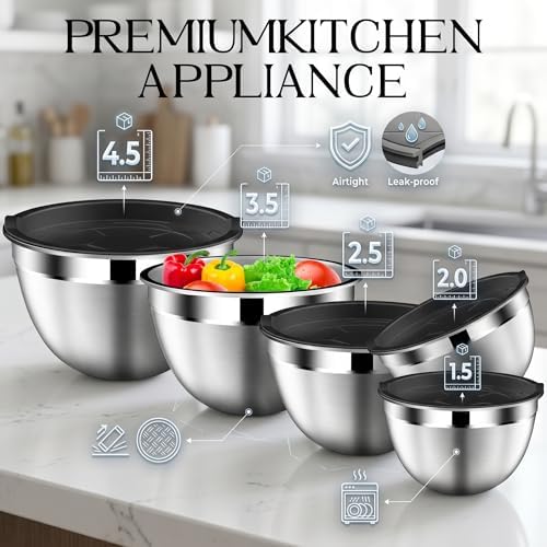 DUTZUN Mixing Bowls with Lids Set of 5, 1.5/2/2.5/3.5/4.5 Qt - Image 2