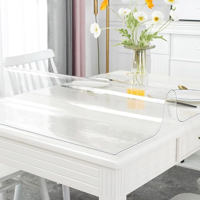 Warmstar Clear Table Cover Protector 48 x 90 Inch,1.5mm Thick Plastic Table Cover Rectangle,PVC Clear Table Protector,Desk Protector Mat for Kitchen, Dresser, Writing Desk，Dining Room Table