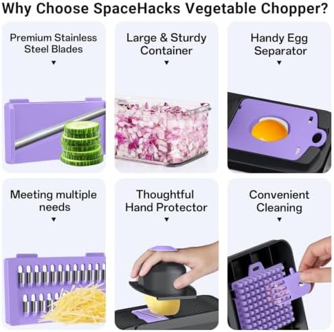 12-in-1 Vegetable Chopper with 7 Blades, Food Veggie Cutter, Purple - Image 3