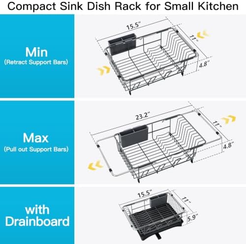JASIWAY Gray Dish Drying Rack in Sink with Drainboard and Utensil Holder - Image 6