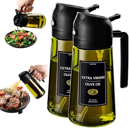 CXINYI - 16oz/470ml Olive Oil Dispenser for Kitchen with Stickers - 2 in 1 Olive Oil Sprayer for Cooking, Air Fryer, and Salad, 2 Black (Light-Proof Kitchen Gadget) by CXINYILLC