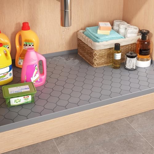 Winisok Waterproof Under Sink Mat 31" x 22", Silicone Mat, Light Gray - Image 2