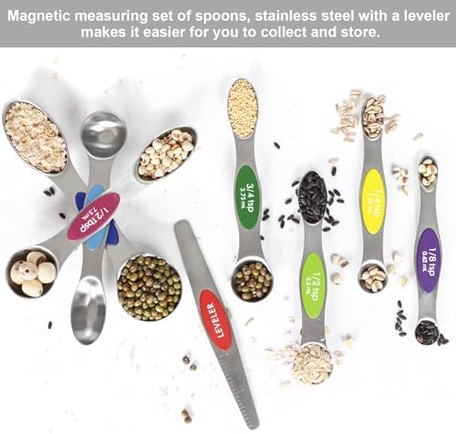 Magnetic Measuring Spoons Set Stainless Steel with Leveler, 8pcs Multicolors Measuring Cups Set for Baking, Measuring Cups and Spoon Set Kitchen Gadgets Apartment Essentials Fits in Spice Jars - Image 3