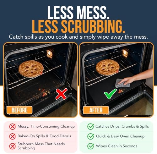 Oven Liners for Bottom of Oven - 4 Pack Large Heavy Duty Mats, 17”x25” Non-Stick Reusable Liner for Electric, Gas, Toasters, Grills - BPA & PFOA Free Kitchen Accessory to Keep It Clean (Black) - Image 5