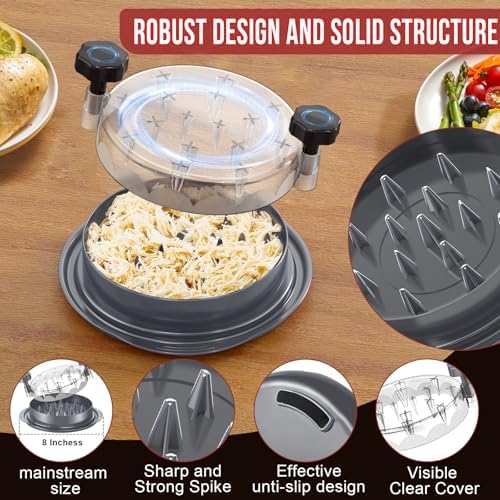 SoulLife Chicken Shredder 8 Inches, Chicken Breast Shredder, Meat Shredder, Chicken Shredder Tool Twist, Clear Lid, Ergonomic Handle, Strong Anti-slip, Easy To Clean, BPA free, Dishwasher safe (Grey) - Image 3