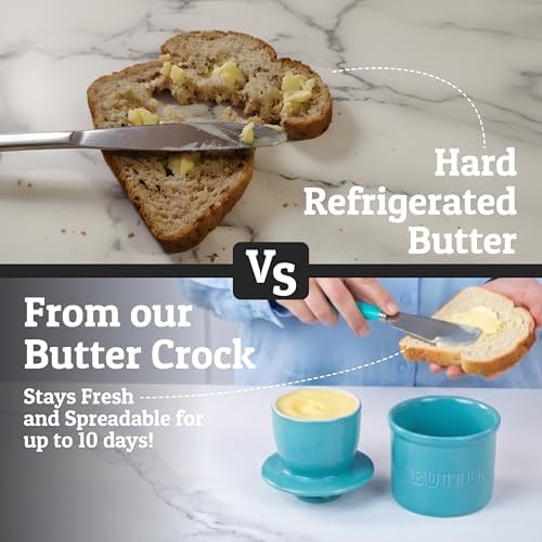 Priority Chef Butter Crock with Lid for Countertop with Spreader Knife and Water Line, Soft Spreadable Butter, Ceramic French Butter Dish with Lid, Turquoise - Image 2