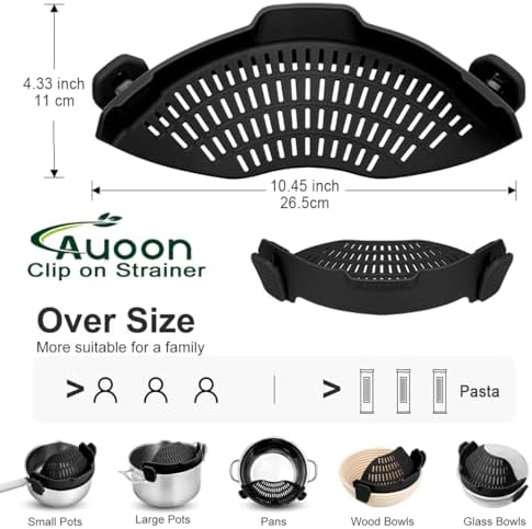 AUOON Pot Strainer Clip on Silicone, Large 10.45 x 4.33 in, Black - Image 3