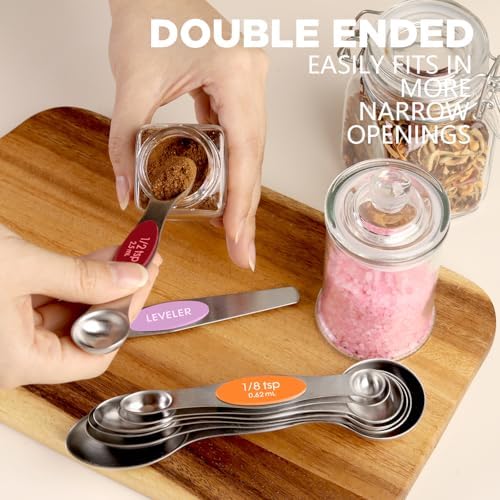 ChefAide Set of 8 Magnetic Measuring Spoons, Stainless Steel, Dual Sided - Image 4