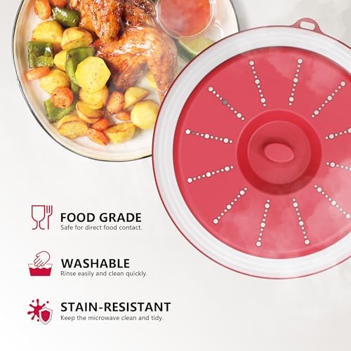WVM Microwave Splatter Cover Vented for Food with Hook Hole, Splatter Guard & Colander Kitchen Gadget for Food, Meal Prep, Red, M(11"x3.26")-Pack of 1 - Image 3