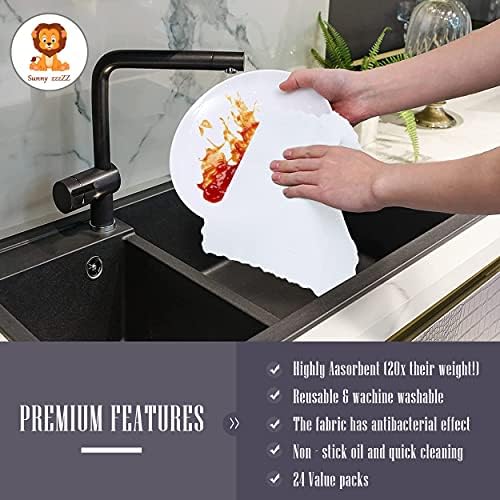 Sunny zzzZZ 24 Pack Kitchen Dishcloths - Does Not Shed Fluff - Reusable Dish Towels, Dish Cloths, Super Absorbent Coral Fleece Cleaning Cloths, Nonstick Oil Washable Fast Drying, 7 x 9 Inch (White) - Image 7