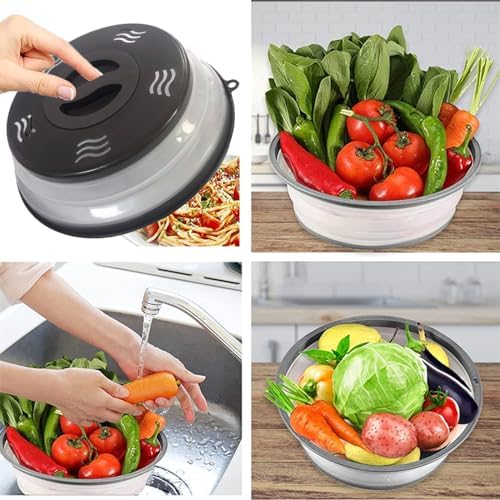 Microwave Splatter Cover Vented for Food, Splatter Guard & Colander Kitchen Gadget for Fruit Vegetables Microwave Plate Cover with Hook Hole,Dishwasher-Safe,BPA-Free Silicone & Plastic (2PACK) - Image 5