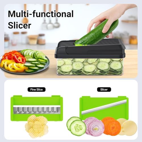 12-in-1 Vegetable Chopper with 7 Blades, Food Veggie Cutter, Green - Image 6