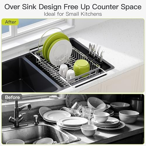 JASIWAY Expandable Dish Drying Rack Over the Sink with Utensil Holder - Image 2