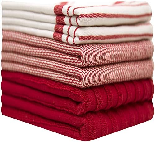 Premium Kitchen Towels 6 Pack 100% Cotton 20"x28" Dish Towels Red Striped - Image 2