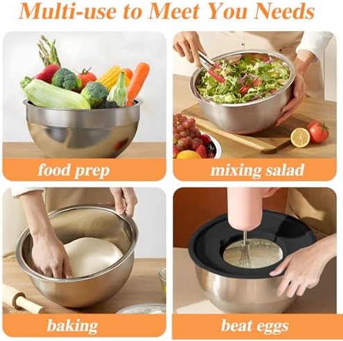Mixing Bowls with Lids Set, 6 PCS Stainless Steel Mixing Bowls with 3 Grater Attachments, Kitchen Food Storage Organizers Nesting Mixing Bowl, Large Size 4.5, 3.5, 2.1, 1.5, 1.1, 0.7QT-Black - Image 5