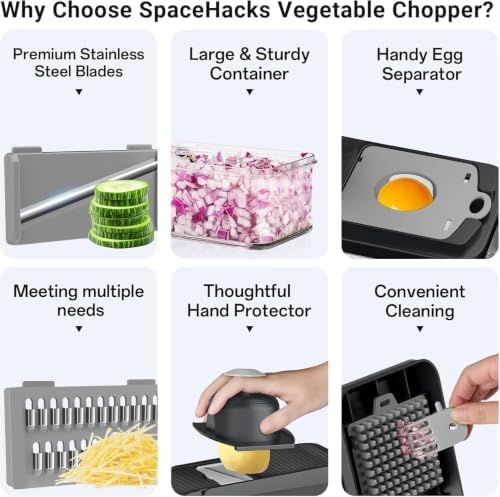 15-in-1 Vegetable Chopper with 10 Blades, Food Veggie Cutter, Gray - Image 3