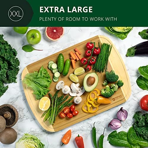 ROYAL CRAFT WOOD Bamboo Cutting Board with Juice Groove - Kitchen Chopping Board for Meat Cheese and Vegetables, Heavy Duty Serving Tray - Image 3