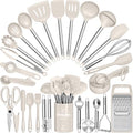 Kitchen Utensils Set-Umite Chef 34 Pcs Silicone Cooking Utensils Set for Nonstick Cookware-Silicone Spatulas Set, Stainless Steel Handle-Khaki Kitchen Gadgets Tools, Pots and Pans Accessories by UmiteChef