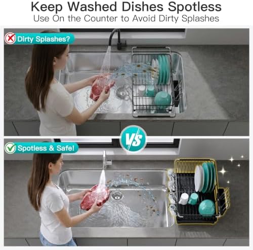 JASIWAY Black Dish Drying Rack in Sink with Drainboard and Utensil Holder - Image 4