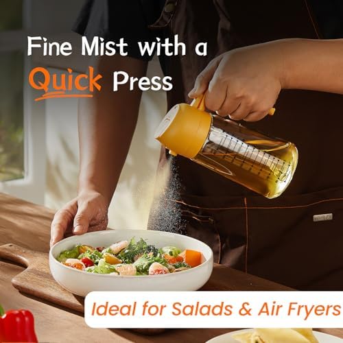TrendPlain 16oz/470ml Glass Olive Oil Sprayer for Cooking – 2 in 1 Olive Oil Dispenser Bottle for Kitchen Gadgets and Air Fryer Accessories, Salad, BBQ - Yellow - Image 2