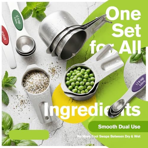 ChefAide Magnetic Measuring Cups & Spoons Set of 15 with Leveler - Image 7