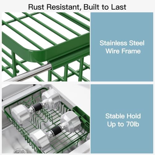 JASIWAY Green Dish Drying Rack Over the Sink with Utensil Holder - Image 5