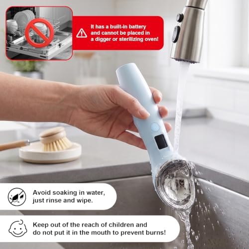 Rechargeable Heated Ice Cream Scoop, 3 Heat Levels, Nonstick Electric Scooper for Hard Ice Cream, Gelato & Sorbet, Ergonomic Solution for Seniors, Kids & Weak Wrists (Blue) - Image 7