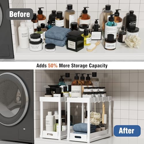 2 Pack Pull-Out Storage Organizers, Under Sink Organizer and Storage for Bathroom & Kitchen,Multi-Purpose Under Cabinet Organizers and storage Black - Image 5