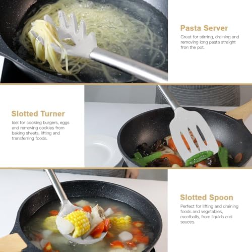 Kitchen Utensil Set-Silicone Cooking Utensils-33 Kitchen Gadgets & Spoons for Nonstick Cookware-Silicone and Stainless Steel Spatula Set-Best Kitchen Tools, Useful Pots (Cream White) - Image 7