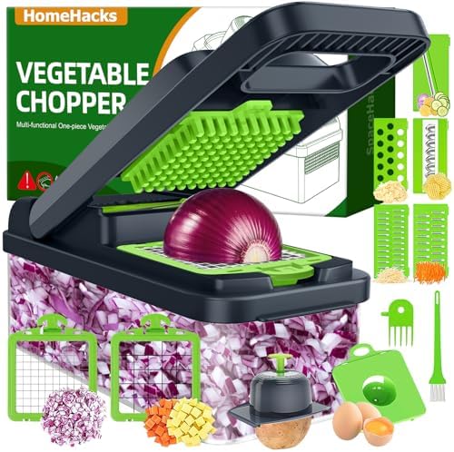 HomeHacks Veggie Chopper Vegetable Cutter, 12 in 1 Kitchen Gadget, Green by HomeHacks