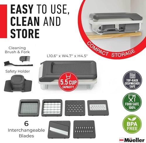 Mueller Vegetable Chopper Mandoline Slicer, Food, Cook's Tool, Veggie Chopper Onion Vegetable Cutter with Container, Dicer, Kitchen Gadgets & Essentials, White Sand/Grey - Image 6