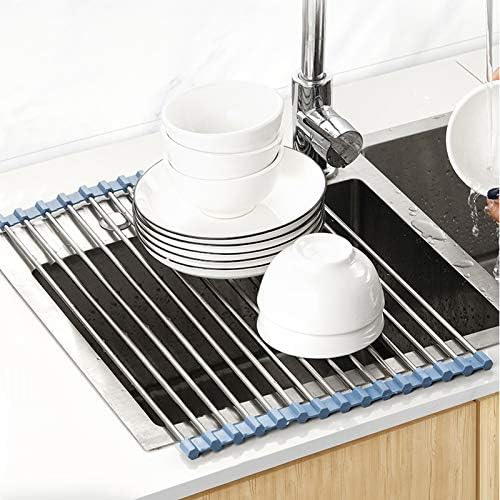 MECHEER Over The Sink Dish Drying Rack, Roll Up Dish Drying Rack Kitchen Dish Rack Stainless Steel Sink Drying Rack, Foldable Dish Drainer, 17.5''x11.8'' - Image 2