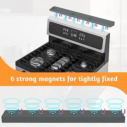 Magnetic Stove Shelf for Back of Stove, 30 Inch Silicone Stove Top Spice Rack for Kitchen Organization, Heat Resistant Over the Stove Shelf with 6 Powerful Magnets, Fits Flat & Curved Stoves- Grey - Image 3