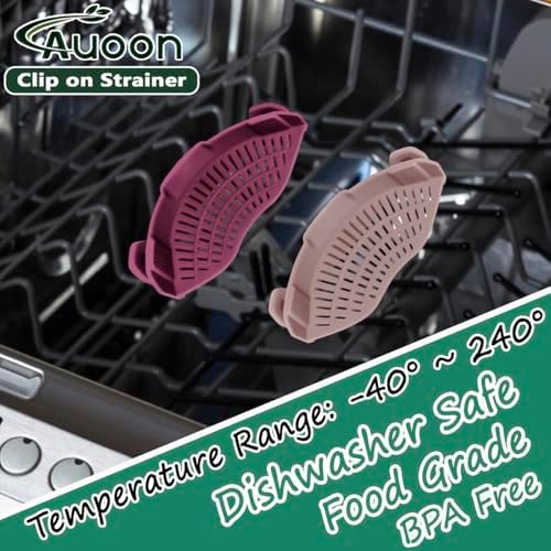 AUOON Pasta Strainer Clip on Silicone, Standard 8.86 x 3.55 in, Almond Rose - Image 3