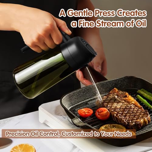 YARRAMATE 16oz/470ml 2PCS Light Blockage Dark Oil Sprayer for Cooking, 2 in 1 Olive Oil Dispenser Bottle for Kitchen, Green Glass Oil Bottle, Food-Grade Oil Mister for Air Fryer, BBQ (Black & White) - Image 5