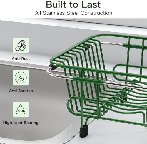 JASIWAY Green Dish Drying Rack in Sink with Utensil Holder, RV, Apartment - Image 7