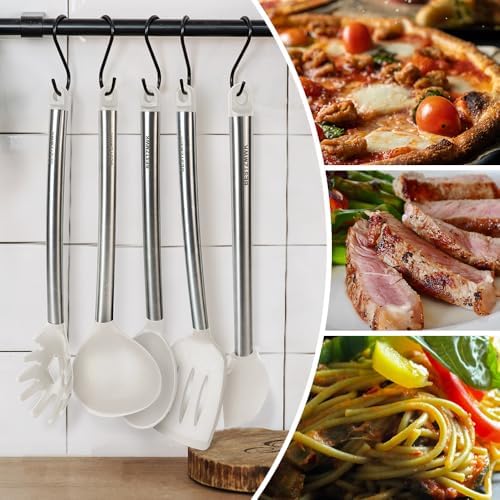 Kitchen Utensil Set-Silicone Cooking Utensils-33 Kitchen Gadgets & Spoons for Nonstick Cookware-Silicone and Stainless Steel Spatula Set-Best Kitchen Tools, Useful Pots (Cream White) - Image 4