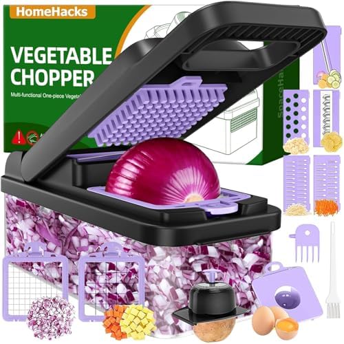 HomeHacks Veggie Chopper Vegetable Cutter, 12 in 1 Kitchen Gadget, Purple by HomeHacks