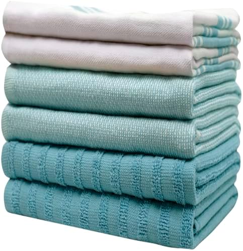 Premium Kitchen Towels 6 Pack 100% Cotton 20"x28" Dish Towels - Aqua Wide - Image 6