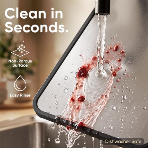 Titanium Cutting Board for Kitchen, Dual-Sided Pure Titanium Surface & Food-Safe PP Chopping Board, Non-Porous, Odor Resistant, Juice Groove, Grinder, Anti-Slip Edges, Easy Clean, 16 x 11 Inch - Image 6