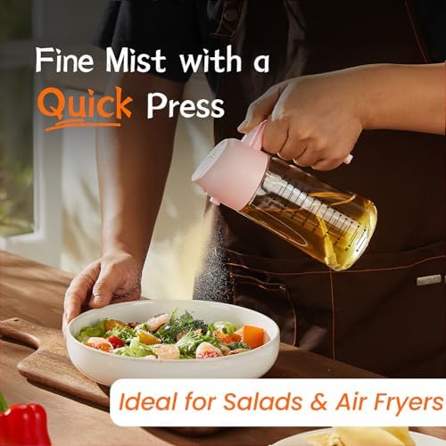 TrendPlain 16oz/470ml Glass Olive Oil Sprayer for Cooking - 2 in 1 Olive Oil Dispenser for Kitchen Gadgets, Air Fryer, Salad, and BBQ - Peach - Image 2