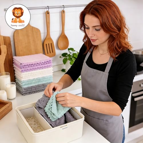 24 Pack Kitchen Dishcloths - Does Not Shed Fluff - Reusable Dish Towels, Dish cloths, Super Absorbent Coral Fleece Cleaning Cloths, Nonstick Oil Washable Fast Drying, 7 x 9 Inch (Multicolor) - Image 3