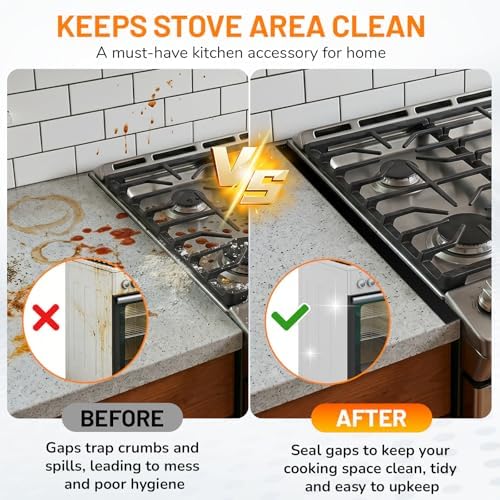 Stainless Steel Stove Gap Covers,Stove Gap Filler, Range Trim Kit, Stove Gap Guards, Heat Resistant and Easy to Clean, Easy retractable Length 13.8" to 27.5", Width 0.79",Black(2PCS) - Image 6